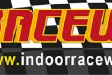Indoor Raceway banner with phone number and website, showing go-kart illustration.
